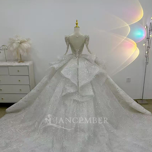 Vestido de Novia Lujoso con Adornos Brillantes, Delicado Bordado de Encaje, Mangas Largas, Modelo Lsjj58 Jancember - Product Image 2