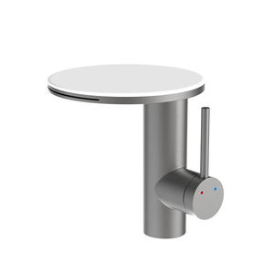 Robinet de lavabo en cascade en acier inoxydable gris canon de fusil, unité unique, pour hôtels, avec noyau en céramique, eau chaude/froide - Product Image 6