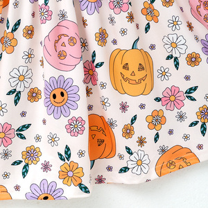 Vestito per Bambine e Ragazze, Autunno Halloween, in Seta di Latte, Casual, Ecologico, Morbido, Elastico, Maniche Corte, Motivo <span class=keywords><strong>Zucca</strong></span> e Floreale - Product Image 4