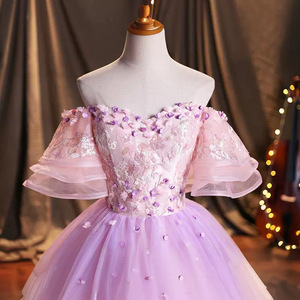 Elegant Purple Ball Gown Women Stage Performance Dress Off Shoulder Tulle Evening Gown For Vocal Exam Solo Hosts - Product Image 3