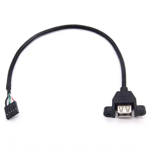 Black USB 2.0 Type A Female Panel mount to Motherboard 5 Pin 2.54mm Female header Cable