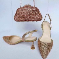 Élégantes chaussures de mariée violettes pour femmes, chaussures de soirée, sacs de soirée, sandales à talons hauts, ensemble sac à main, polyester, cuir véritable