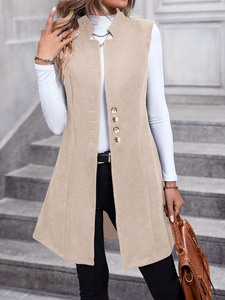 Chaqueta sin Mangas Elegante con Cuello Mao y Bordado a Mano de Lana, Moda Otoño Invierno 2025 Europea Americana para Mujer - Product Image 6