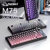 Clavier sans fil de jeu Freewolf M75 BT double mode avec écran d'affichage, boutons, touches PBT dégradées, 82 touches pour Win/Mac