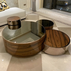 Table basse combinée ronde italienne MR table d'appoint nordique de luxe en bois massif ensemble de meubles table basse - Product Image 6
