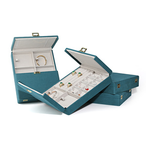 Boîtes de rangement pour bijoux de luxe en cuir haut de gamme, empilables, avec grille de rangement en bois, style minimaliste pour voyage - Product Image 1