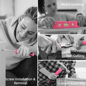 Powerlift TS061 OEM <b>Pink</b> Carbon Steel Hand Portable Cloth Bag 63-Piece DIY Household Repair Gift <b>Tool</b> <b>Set</b> with Adjustable Wrench - Product Image 3