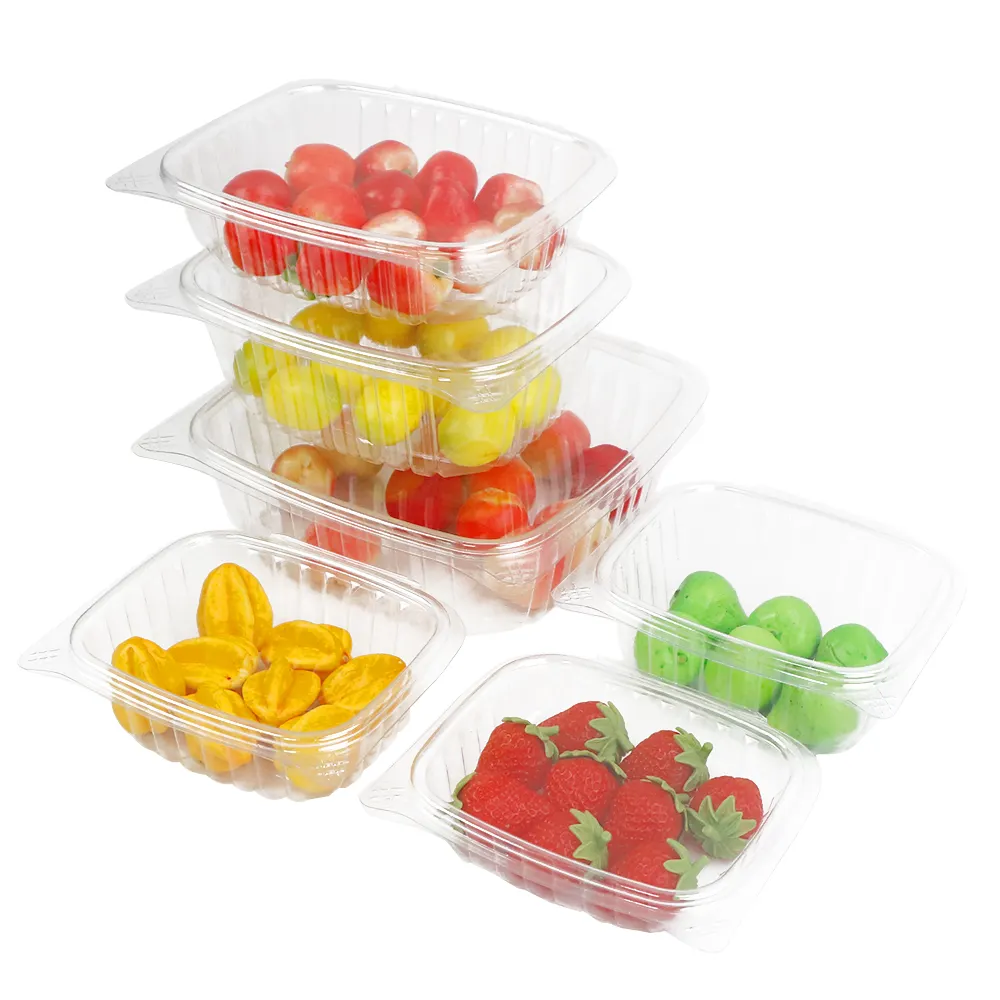 8 12 16 24 32 48 Oz meyve ve salata kabı ambalaj kutusu Pet kapaklı gıda ambalajı Pet menteşeli konteyner