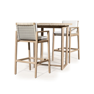 Nuevo estilo, <span class=keywords><strong>mesa</strong></span> <span class=keywords><strong>alta</strong></span> de madera de teca maciza, <span class=keywords><strong>mesa</strong></span> de barra de ratán de madera de teca duradera, muebles de exterior versátiles para uso en el hogar y el Hotel - Product Image 5