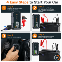 Démarreur de voiture portable 1500A 12000mAh avec écran numérique pour moteurs essence 7.0L et diesel 5.0L