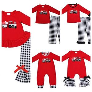 Pyjamas assortis unisexes pour enfants, imprimés Saint-Valentin, motif camion et amour, rouges, d'été, respirants, confortables, doux, en Spandex/Coton - Product Image 1