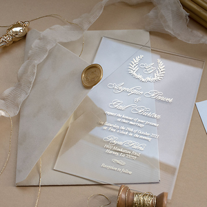 Illustration du lieu Invitations de mariage en acrylique Représentation en feuille d'or en relief Invitations en verre transparent Carte Enveloppe en velours - Product Image 6