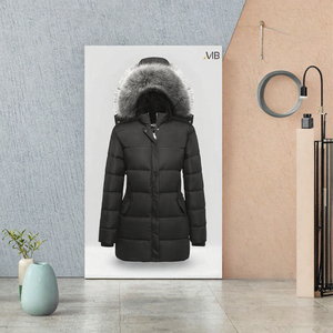 Chaqueta de invierno para mujer, con capucha de piel, abrigo de plumón, corte holgado, cálido, para exteriores - Product Image 3