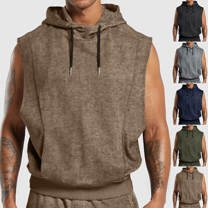 Débardeur à capuche personnalisé pour homme, impression numérique du logo, 230 GSM, polyester et coton, impression intégrale, t-shirt de sport pour la salle de gym - Product Image 1