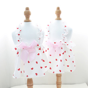 Robe de princesse pour animaux de compagnie, motif cœur, blanc rose, nœud, vêtements pour petits et moyens chiens et chats, design mignon, tenue d'été - Product Image 1