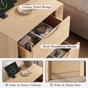 2 <b>Drawer</b> Nightstand with Built-In Charging Station Recessed Pull Handle Bedside Table Thickened Frame & Unique - Product Image 3
