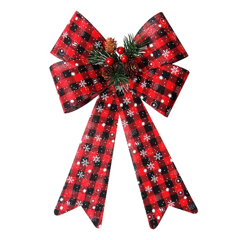 Christmas Buffalo Plaid Red Bows Wreath Ribbon Bow For Holiday Kitchen Indoor Outdoor Decoration