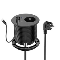 Prise ronde encastrée avec câble de données Type-C rétractable de 2 m, charge rapide 20 W, prise de courant standard européenne, prise USB de bureau