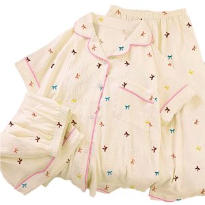 Pijamas de Verano para Mujer, Estampado de Dibujos Animados, Transpirables, de Secado Rápido, Suaves, Casuales, de Manga Corta y Largo Completo - Product Image 4