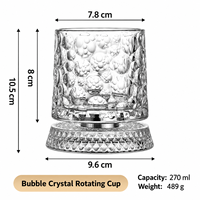 Verre à whisky rotatif en cristal à paroi mince gravé d'étoiles, gobelet anti-stress portable au design minimaliste pour