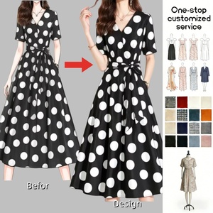 ODM OEM Custom di alta qualità a pois di cotone <span class=keywords><strong>abito</strong></span> alla moda da <span class=keywords><strong>donna</strong></span> <span class=keywords><strong>Midi</strong></span> lunghezza abiti Spot stampati direttamente dalla fabbrica - Product Image 1