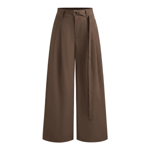 Pantalones de punto de pierna ancha para mujer, de cintura alta, ajuste holgado, largos, a rayas, con cordón, informales, de verano - Product Image 6