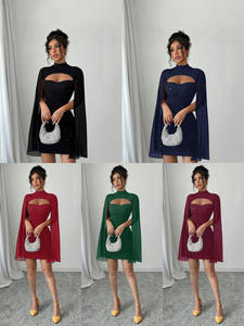 Robes <span class=keywords><strong>de</strong></span> soirée formelles pour femmes, fente haute, volants, cape, manches cape, cocktail, fête, robes Madi - Product Image 2