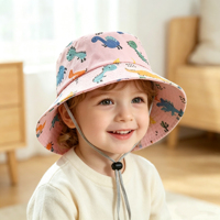 Sombrero de Pescador para Niños, Diseño de Dinosaurio de Dibujos Animados, para Niños y Niñas, Verano, Delgado, Transpirable, de Algodón y Poliéster, Protección Solar