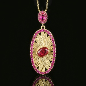 Wholesale Eco-friendly Copper 5*7mm Red Zircon Designer Vintage Necklace Earrings <b>Ring</b> Set Bridal Jewelry Set for Wedding - Product Image 3