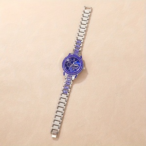 Ensemble de bijoux de luxe pour femmes, montre en cristal bleu, bracelet, collier, boucles d'oreilles, ensemble cadeau - Product Image 4