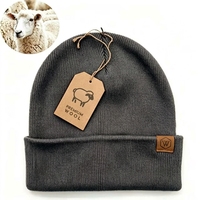 Bonnets en laine mérinos personnalisés avec étiquette en cuir pour hommes et femmes, doux, chauds, tricotés, pour l'hiver