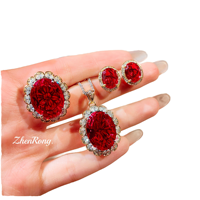 Ovaler Paraiba-Grüner Zirkon Halo-Schmuckset Halskette Ohrringe Ring Schmuckfabrik Großhandel OEM ODM Individuelles Logo