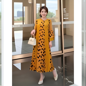 Nouvelle Robe Plissée Miyake Élégante et Décontractée Mi-<span class=keywords><strong>Longue</strong></span> pour Femme, Manches à Volants, Ourlet Plissé, Motif à Pois, Collection Été 2026 - Product Image 5