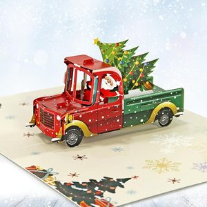 Carte de vœux pop-up 3D en papier 5x7 pouces, découpe 3D, motif sapin, camion et Père Noël, Joyeux Noël - Product Image 3