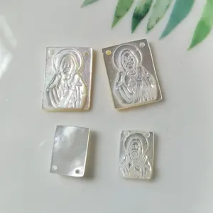 Wholesale custom carved natural mother of pearl shell charms pendants religious jewelry making accessories