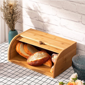 Boîte à pain en bambou à couche unique avec porte à volet roulant, organisateur de cuisine, conteneur de rangement anti-poussière pour pain et collations - Product Image 1