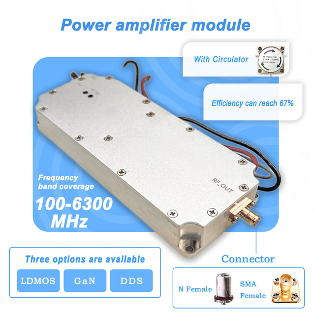 GaN Circulator Power Amplifier Module 100-200MHz 200-300MHz 500-600MHz 900-1100MHz 200W High Power RF Amplifier