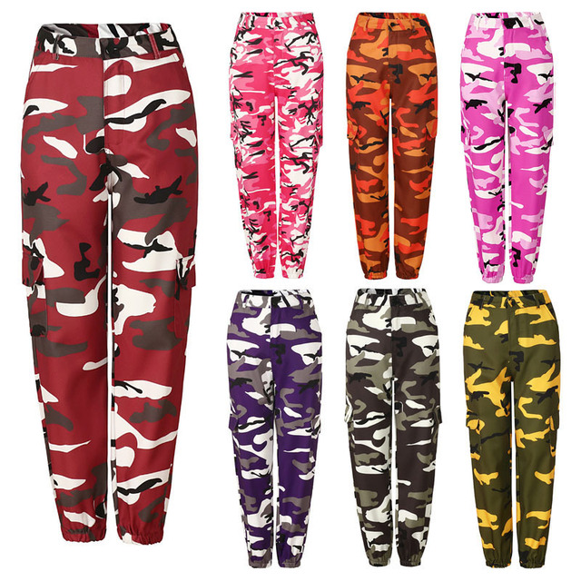 Multicolor Vintage Camouflage Camo High Waist Cargo Jogger Pant Women Harem Trouser Summer Streetwear Harajuku Korean