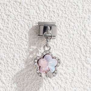 Bracelet modulaire italien transfrontalier à suspendre, fait main, en forme de fleur, en acier inoxydable plaqué pour la fabrication de bracelets - Product Image 3