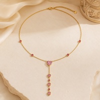 Collar SUMMLY con Colgante de Corazón Rosa Dulce con Circonita, Cadena Doble en Forma de Y, con Borla, Joyería Delicada para Mujer