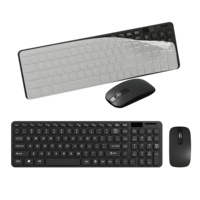 Combo de Teclado y Ratón Inalámbrico Banda 2.4G de Tamaño Completo para PC, Portátil y Escritorio con Película Protectora Transparente