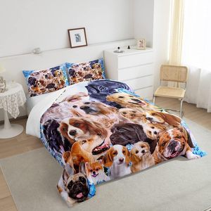 ילדים מצוירים נעימים כלב quilt סט גודל זוג זוגות עיצוב בולדוג - Product Image 4