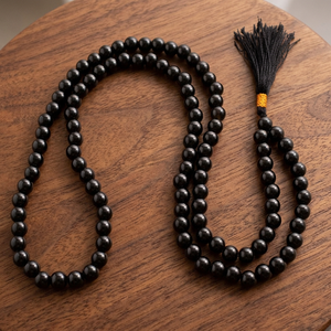 Jap Mala de Ágata Negra, 108 Cuentas Pulidas, Collar de Oración Budista con Borla, Diseño Duradero, Mayorista, Jap Mala Tallado en Piedra Preciosa - Product Image 2