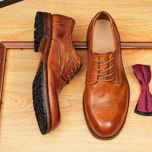 Chaussures à lacets rétro haut de gamme en cuir pleine fleur, effet vieilli, respirantes, antidérapantes, légères, avec semelle en cuir véritable - Product Image 5