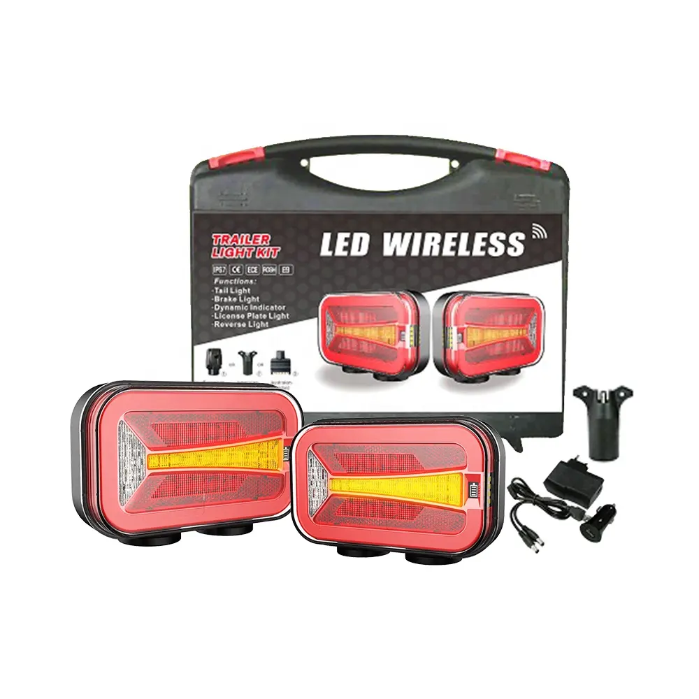 Kit lampu Trailer magnetik nirkabel, untuk lampu plat nomor Stop Turn, kit lampu belakang Led magnetik dengan pengendali jarak jauh