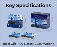 Blocco Note 3D in Carta Artistica con Stampa Notte Stellata di Van Gogh, Luce LED e Staccabili Fogli, Regalo per Amanti dell'Arte