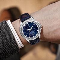 Montres chronographes pour hommes Gohuos 9813, montres de luxe à bracelet en cuir, lunette sertie de diamants, étanches 30 m, montre-bracelet à quartz pour homme