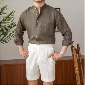 <span class=keywords><strong>Camicia</strong></span> Estiva da Uomo <span class=keywords><strong>Marrone</strong></span> a Maniche Lunghe, Casual, con Bottoni, Traspirante, in <span class=keywords><strong>Lino</strong></span>, con Colletto Rialzato, Antipiega - Product Image 2