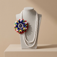 Collier de charme OES maçonnique pour femme avec perles imitation, cristaux, strass, motif floral, chaîne en alliage de zinc et polyester