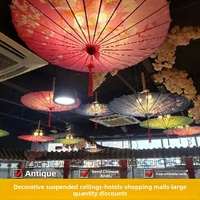 Parapluie décoratif à long manche de style ancien en papier huilé avec lumières, style classique chinois, fabriqué au Hunan, à fixation au plafond
